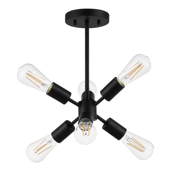Leonie 16.25 in. 6-Light Matte Black Sputnik Semi-Flush Mount, Ceiling Light - Picture 1 of 6